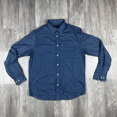 Camisa social Banana Republic slim fit sem ferro sob medida azul geométrica - Imagem 1 de 4