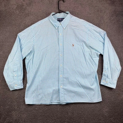 Ralph Lauren Mens XXL Blue White Gingham Check Classic Fit Button Down Shirt - Image 1 of 4