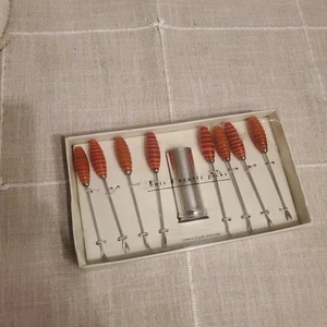 Pier 1 Imports Silver Stainless Art Glass Hors D'Oeuvre Picks Forks - Picture 1 of 6