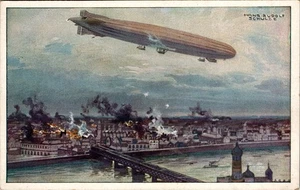 AK ZEPPELIN LUFTSCHIFF SCHÜTTE LANZ WARSCHAU BOMBADIEREND UM 1914-1918 - Bild 1 von 2