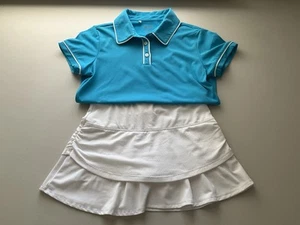 Lot of Girls Adidas Blue Golf Polo Shirt Size L + Lucky in Love Skort Size M - Picture 1 of 22