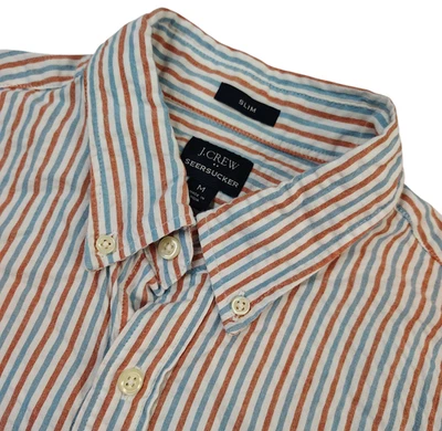 J Crew Shirt Men M Blue White Seersucker Short Sleeve Button Down Classic Preppy - Image 1 of 4