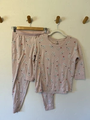 Cuddl Duds 女式 XS 码达尔马提亚睡衣套装 2 件套粉色白色休闲犬 — 第 1/4 张图片