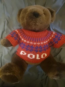 Vintage Ralph Lauren Polo Teddy Bear 2000 Red Fair Isle Sweater 15" Brown Plush - Picture 1 of 10