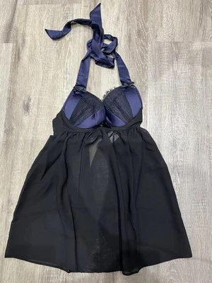 Ann Summers Babydoll Eclipse marineblau & schwarz Größe 10 KOSTENLOSER VERSAND