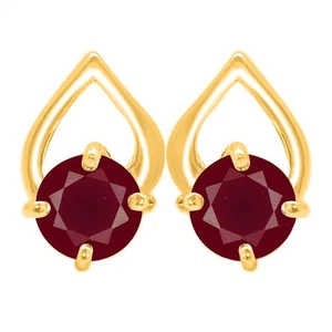 2.30Ct Round Shape AA Grade Natural Red Ruby Women's Studs In 14KT Yellow Gold - Picture 1 of 5