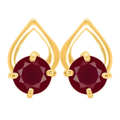 2.30Ct Round Shape AA Grade Natural Red Ruby Women's Studs In 14KT Yellow Gold - Image 1 of 4