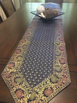 Table Runner Blue Silk Brocade 14 X 80 Inch Runner Formal Home Decor Gift Navy - Image 1 of 2