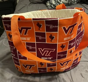 Virginia Tech Hokies Small Cloth Book Tote Bag Handmade Orange & Maroon - Picture 1 of 7