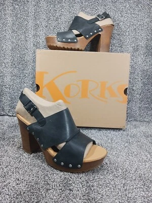 New Korks Kristian Sz 10 / 42 Leather Platform Wedge Sandals Buckle Shoe Black  - Image 1 of 4