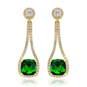 Natural Chrome Tourmalines 4.57 carats set in 18K Yellow Gold Earrings - Bild 1 von 3