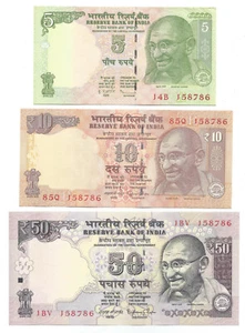 India Set of Rs 5,10,50, RG rajan & D Subbarao with same Number ending with 786 - Picture 1 of 2