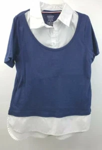 Lot of 2 Girls French Toast White and Navy Collar Blouse Short Sleeve Size 10/12 - Picture 1 of 6