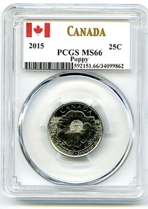 2015 CANADA 25C PCGS MS66 POPPY REMEMBRANCE QUARTER - Picture 1 of 2