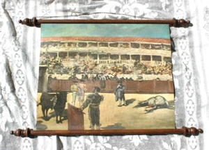 Quadro vintage metà secolo 50 tipo pergamena montato corrida su tela - Foto 1 di 7