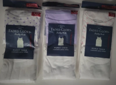 女孩褪色荣耀品牌 2 件装白色薰衣草粉红色星星迷彩尺寸 4-6 批量 3 件 — 第 1/3 张图片