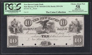 1800's $10 THE NEW-HAVEN COUNTY BANK CONNECTICUT OBSOLETE PROOF PCGS AU-58 - Picture 1 of 2