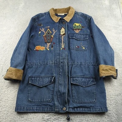 VTG Christopher Banks Jacket Women M Blue Denim Chore Coat Barn Birds Corduroy - Image 1 of 4