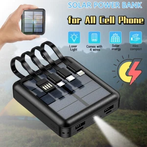 Small Solar Power Bank Portable Charger 20000mAh Compact with Built in 4 Cables - Picture 1 of 9