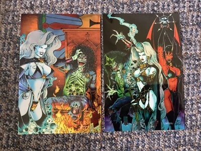 LADY DEATH CHROMIUM CARD SET 3 MEGA PROMO CARDS 0-2, 0-5 1996 KROME POSTCARD - Image 1 of 2
