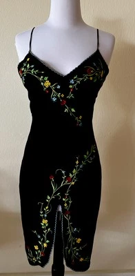 MOSCHINO COUTURE Vintage Silk Black Flower Dress~Size 8~ Made In Italy~GORGEOUS! - Image 1 of 4