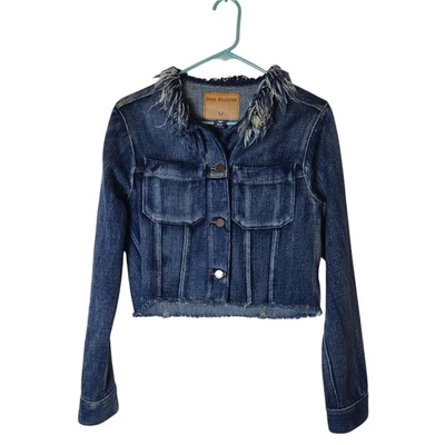 Chaqueta Vaquera Recortada True Religion Y2K Boho Cuello con Flecos XS Lavado a Piedra Foto 1 de 4