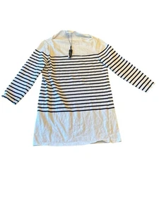 Milly Striped Cotton Tunic Top P Navy White Coastal Nautical Preppy 3/4 Sleeve - Picture 1 of 5
