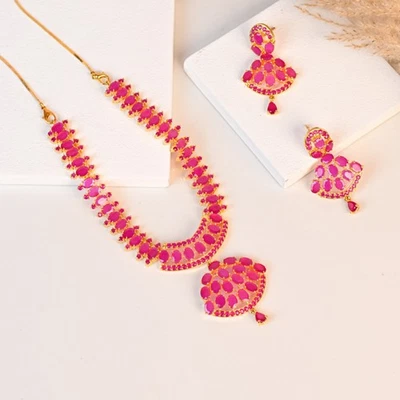 Premium Ruby Necklace jewelry, Gold plated Necklace, South Indian Necklace - Image 1 of 4