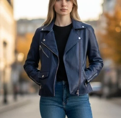 NWT BLANKNYC Vegan Leather Biker Moto Jacket Blue Y2K Small Preppy - Image 1 of 4