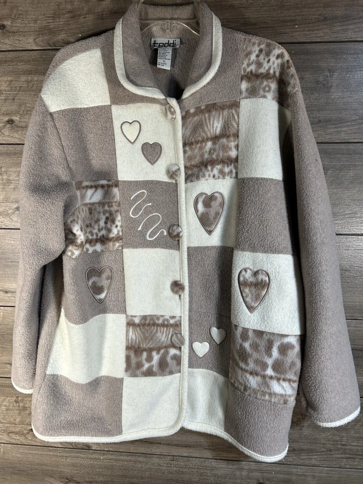 Vintage Teddi Fleece Embroidered Cottagecore Comfy Grandma CL Button  Jacket 90s - Image 1 of 4