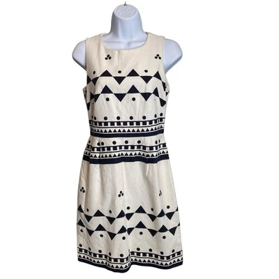 Vestido para mujer J Crew blanco negro audaz estampado geométrico texturizado talla 0 moderno Foto 1 de 4