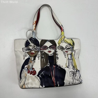 Brighton Fashionista White Leather Graphic Print Shoulder Tote Bag Tom Clancy - Image 1 of 4