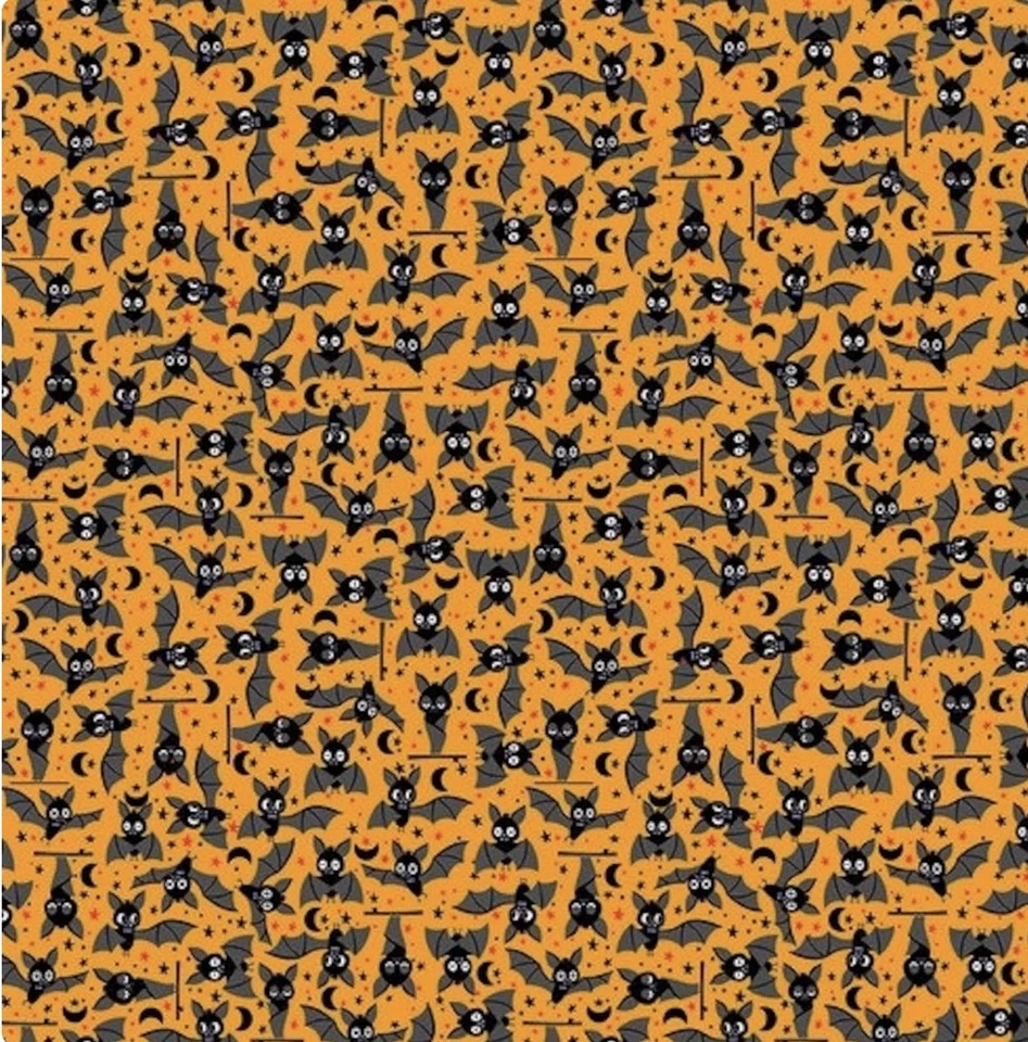Tela de algodón naranja acolchado en blanco Little Monsters Bats por yarda Foto 1 de 1