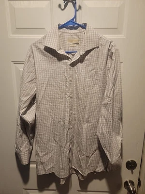 Camisa de vestir para hombre Michael Kors sin hierro talla 16,5 32/33 blanca caqui gris cuadros Foto 1 de 4