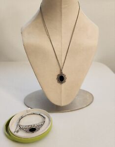 Silver Tone Black Pendant Sarah Coventry Necklace & Bracelet Set