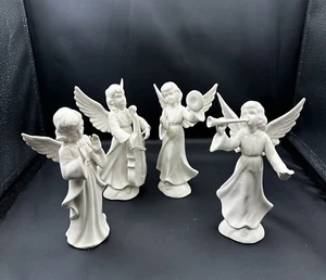 Porcelain Dresden Angels Palying Musical Instuments 4 White Germany Vintage Xmas - Picture 1 of 11