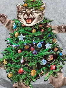 Kitten Cat Dancing in a Christmas Tree T-Shirt Womens Size XL Extra Large Gray - Picture 1 of 7