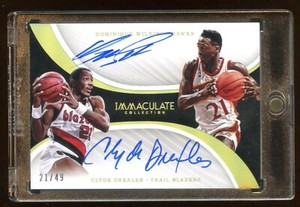 2017 IMACULATE DOMINIQUE WILKINS / CLYDE DREXLER DUAL AUTOGRAPH #D 21/49 JERSEY#