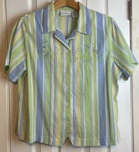 Alfred Dunner kurzärmelige gestreifte bestickte Bluse Größe 14 - Bild 1 von 9