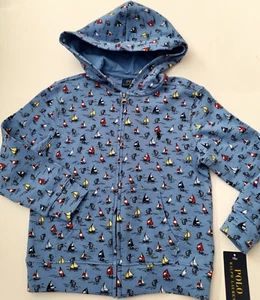 Polo Ralph Lauren Boys Hooded Jacket Full zip Pony Logo Size 5 Blue - Picture 1 of 5