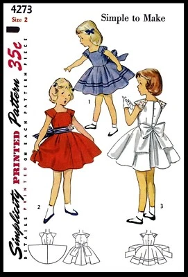 Simplicity # 4273 Toddler Fabric Sewing Pattern Dress Frock Back BOW Vintage PIC - Image 1 of 4