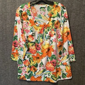 Susan Graver Top Womens Plus 1X Colorful Floral Liquid Knit Stretch Tunic Blouse - Picture 1 of 8