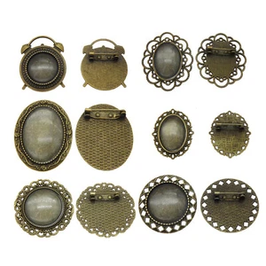 6 Sets Mix Antik Bronze Anstecknadel Broschen Einfassung Sockelfassungen mit Glas Cabochons - Bild 1 von 5