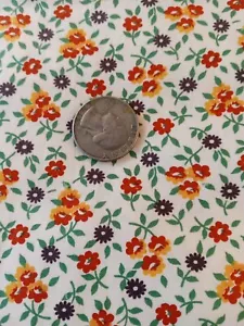 Floral Calico Cotton Fabric Mid Century 5 5/8 Yard New Vintage - Picture 1 of 2