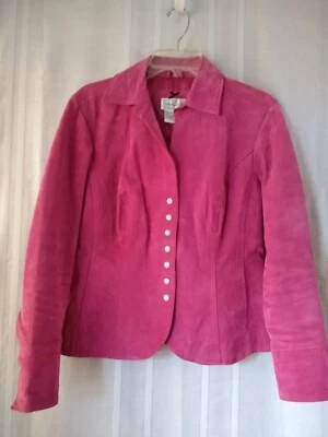 Chaqueta de gamuza de cuero magenta Live a Little para mujer lavable a máquina talla mediana Foto 1 de 4