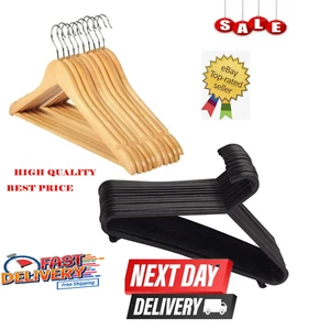 HOLZ / KUNSTSTOFF MANTELKLEIDERBÜGEL ANZUG KLEIDUNG DICKE AUFHÄNGER HOSE BAR SET - Bild 1 von 4