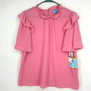 Blusa pullover donna CeCe grande con volant rosa cupido svolazzante maniche corte poli - Foto 1 di 9