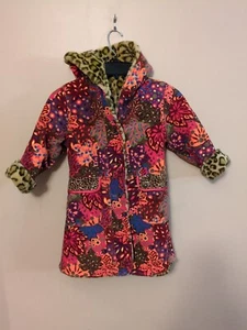 CHILDRENS PLACE Reversible JACKET, Small 5/6, Velvet Floral Coat LEOPARD Hood - Picture 1 of 8