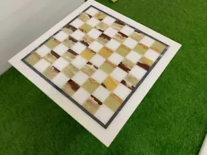 15"x15" Handmade Onyx Stone Chess Set White Marble Stunning Luxury Centerpiece - Picture 1 of 10