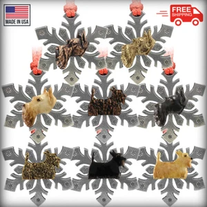 Pewter Dog Scottie Snowflake Christmas Tree Ornaments, Made in the USA - Picture 1 of 11